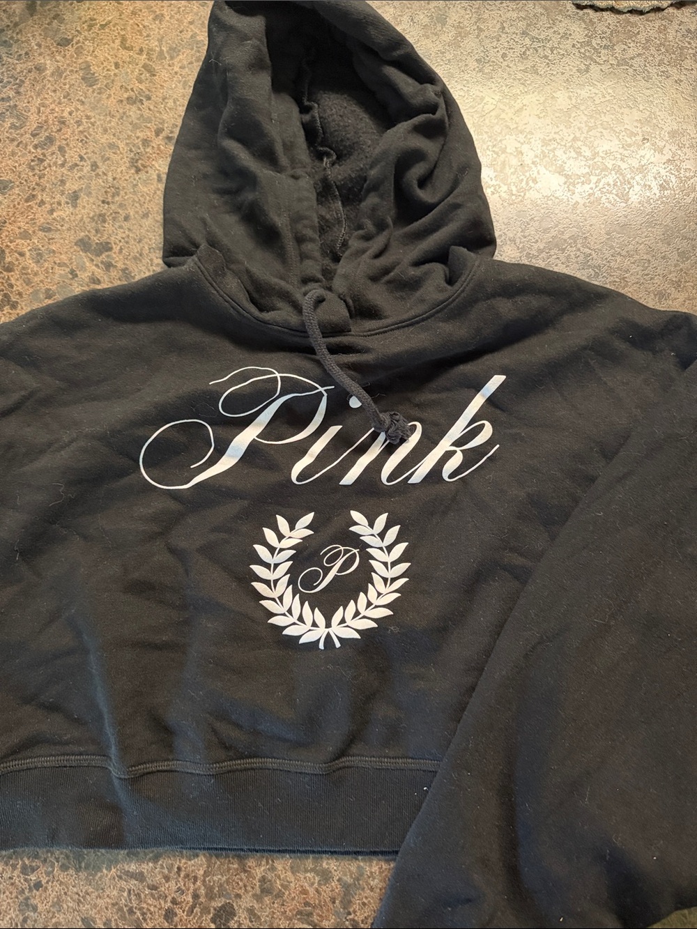 PINK Victoria's Secret Black Hoodie with White Script Logo